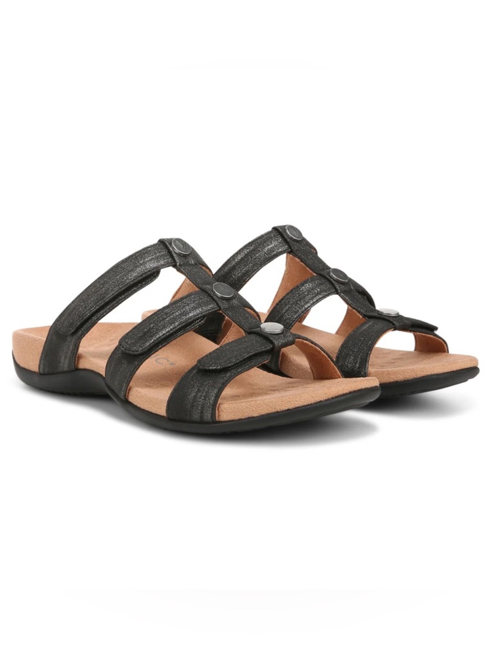 VIONIC Amber Slide Black Shimmer Slide Strappy Sandals Size 9